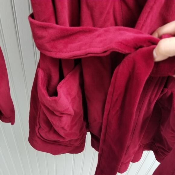Burdines Maroon Velvet Soft Tie Waist Cardigan Robe - Picture 4 of 5